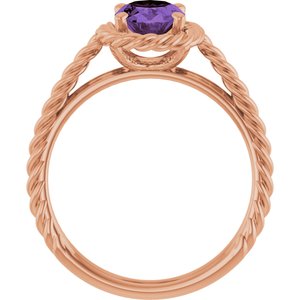 14K Rose Gold Natural Amethyst Rope Ring