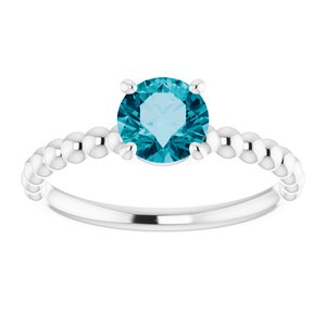 14K White Gold Natural London Blue Topaz Beaded Ring