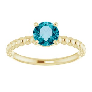 14K Yellow Gold Natural London Blue Topaz Beaded Ring