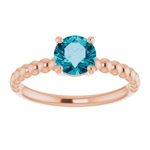 14K Rose Gold Natural London Blue Topaz Beaded Ring