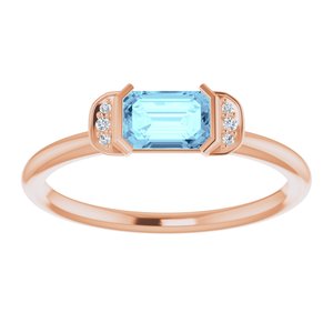 14K Rose Gold Natural Aquamarine & .02 CTW Natural Diamond Stackable Ring