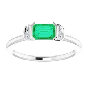 Sterling Silver Natural Emerald & .02 CTW Natural Diamond Stackable Ring