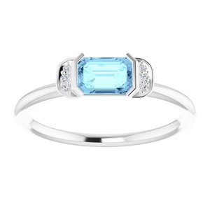 14K White Gold Natural Aquamarine & .02 CTW Natural Diamond Stackable Ring