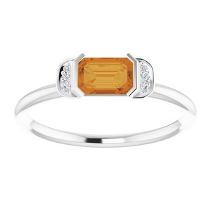14K White Gold Natural Citrine & .02 CTW Natural Diamond Stackable Ring
