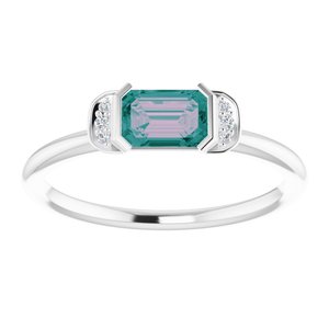 14K White Gold Lab-Grown Alexandrite & .02 CTW Natural Diamond Stackable Ring