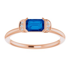 14K Rose Gold Natural Blue Sapphire & .02 CTW Natural Diamond Stackable Ring