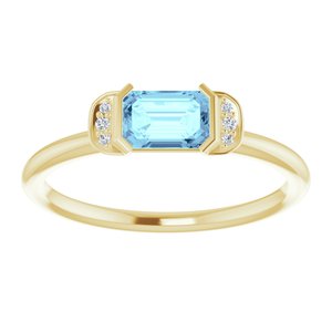 14K Yellow Gold Natural Aquamarine & .02 CTW Natural Diamond Stackable Ring