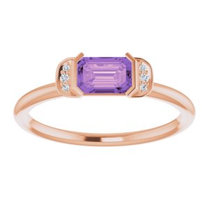 14K Rose Gold Natural Amethyst & .02 CTW Natural Diamond Stackable Ring