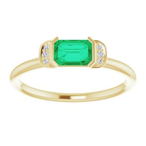 14K Yellow Gold Lab-Grown Emerald & .02 CTW Natural Diamond Stackable Ring