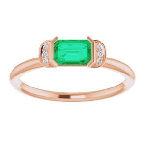 14K Rose Gold Natural Emerald & .02 CTW Natural Diamond Stackable Ring