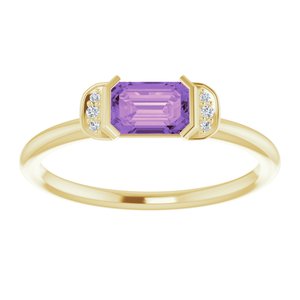 14K Yellow Gold Natural Amethyst & .02 CTW Natural Diamond Stackable Ring