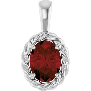 14K White Gold Natural Mozambique Garnet Rope Charm/Pendant