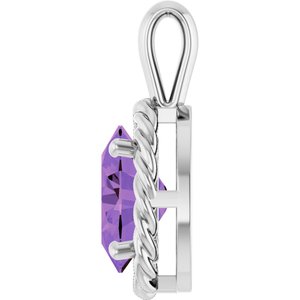 14K White Gold Natural Amethyst Rope Charm/Pendant