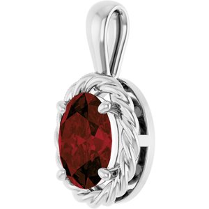 14K White Gold Natural Mozambique Garnet Rope Charm/Pendant