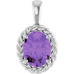 14K White Gold Natural Amethyst Rope Charm/Pendant