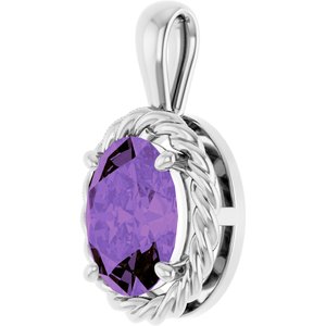 14K White Gold Natural Amethyst Rope Charm/Pendant