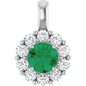 14K White Gold Lab-Grown Emerald & 1/3 CTW Lab-Grown Diamond Pendant