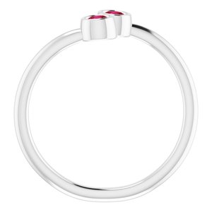 14K White Gold Natural Ruby Two-Stone Ring