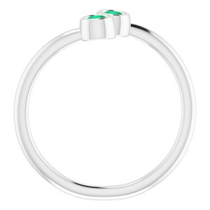 14K White Gold Natural Emerald Two-Stone Ring
