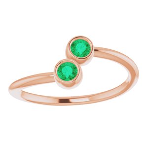 14K Rose Gold Natural Emerald Two-Stone Ring