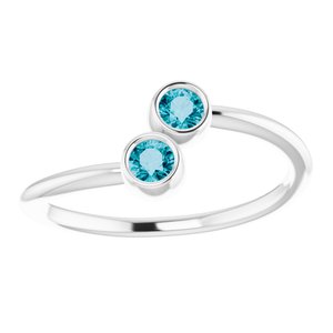 14K White Gold Natural London Blue Topaz Two-Stone Ring