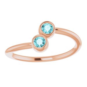 14K Rose Gold Natural Blue Zircon Two-Stone Ring