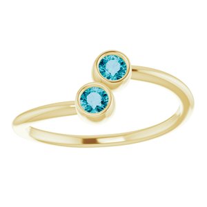 14K Yellow Gold Natural London Blue Topaz Two-Stone Ring