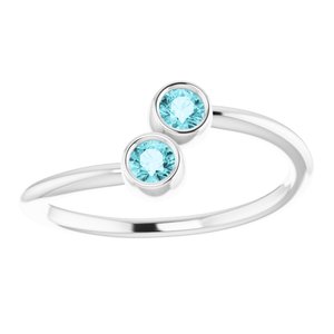 14K White Gold Natural Blue Zircon Two-Stone Ring