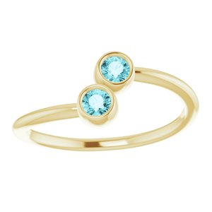 14K Yellow Gold Natural Blue Zircon Two-Stone Ring