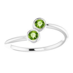 14K White Gold Natural Peridot Two-Stone Ring