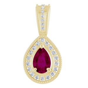 14K Yellow Gold Natural Rhodolite Garnet & 1/10 CTW Natural Diamond Pendant
