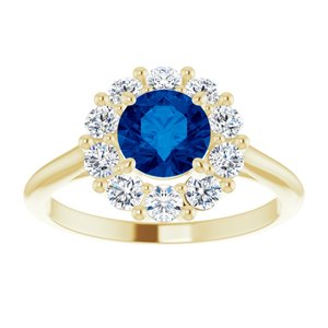 14K Yellow Gold Lab-Grown Blue Sapphire & 1/2 CTW Natural Diamond Ring
