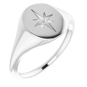 Sterling Silver 11x10 mm Oval .02 CTW Natural Diamond Starburst Signet Ring