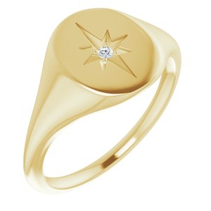 14K Yellow Gold 11x10 mm Oval .02 CTW Natural Diamond Starburst Signet Ring