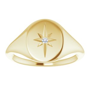 14K Yellow Gold 11x10 mm Oval .02 CTW Natural Diamond Starburst Signet Ring