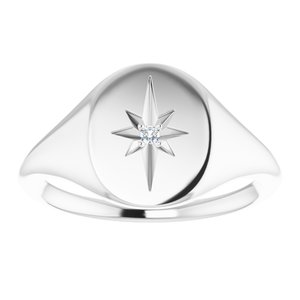 14K White Gold 11x10 mm Oval .02 CTW Natural Diamond Starburst Signet Ring