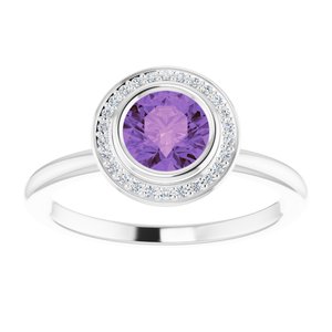 14K White Gold Natural Amethyst & .06 CTW Natural Diamond Ring