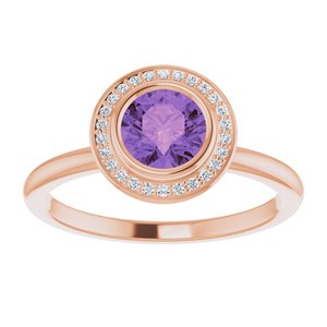 14K Rose Gold Natural Amethyst & .06 CTW Natural Diamond Ring