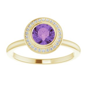14K Yellow Gold Natural Amethyst & .06 CTW Natural Diamond Ring