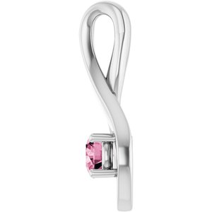 14K White Gold 4 mm Round Natural Pink Tourmaline Pendant – image 3