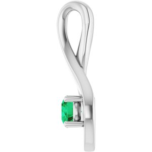 14K White Gold 4 mm Round Natural Emerald Pendant – image 3