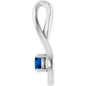 14K White Gold 4 mm Round Lab-Grown Blue Sapphire Pendant