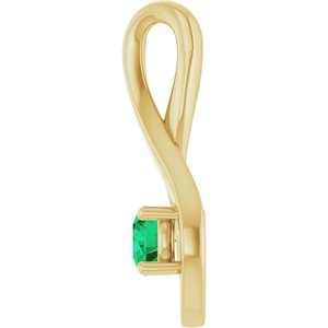 14K Yellow Gold 4 mm Round Lab-Grown Emerald Pendant – image 3