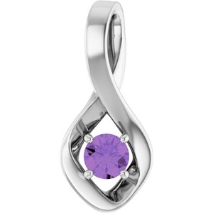 14K White Gold 4 mm Round Natural Amethyst Pendant