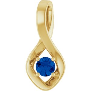 14K Yellow Gold 4 mm Round Natural Blue Sapphire Pendant