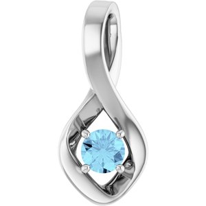 14K White Gold 4 mm Round Natural Aquamarine Pendant