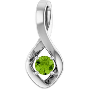14K White Gold 4 mm Round Natural Peridot Pendant