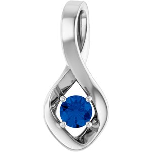14K White Gold 4 mm Round Lab-Grown Blue Sapphire Pendant