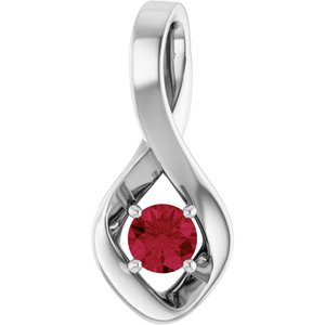 14K White Gold 4 mm Round Natural Ruby Pendant