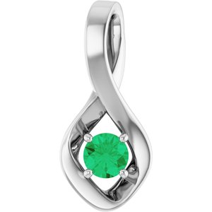 14K White Gold 4 mm Round Lab-Grown Emerald Pendant